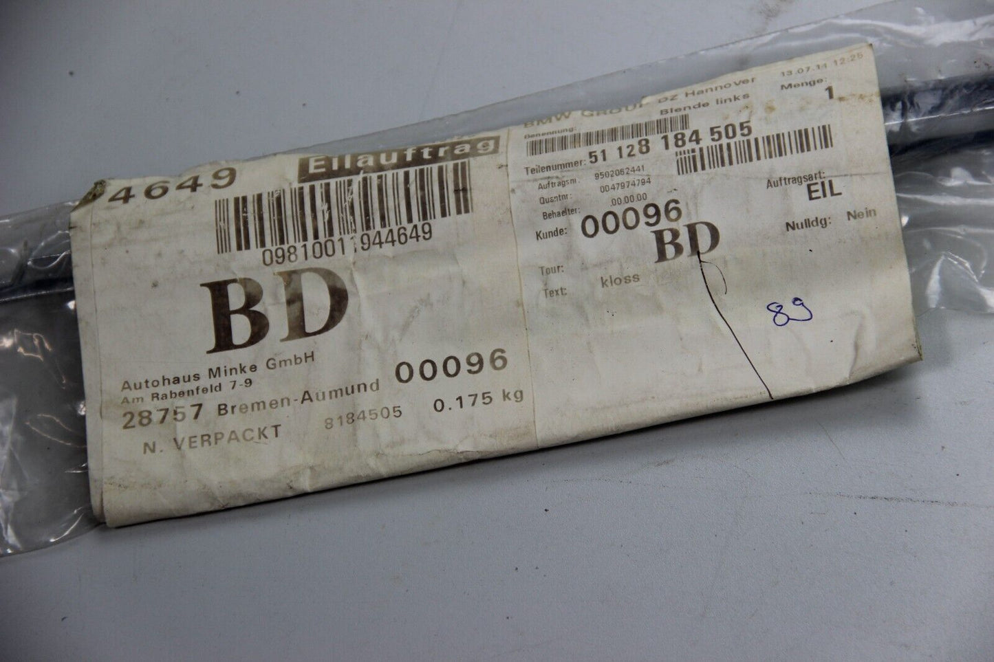 NEU ORIGINAL BMW 8184505 E39 5er Blende Links hinten zierleiste