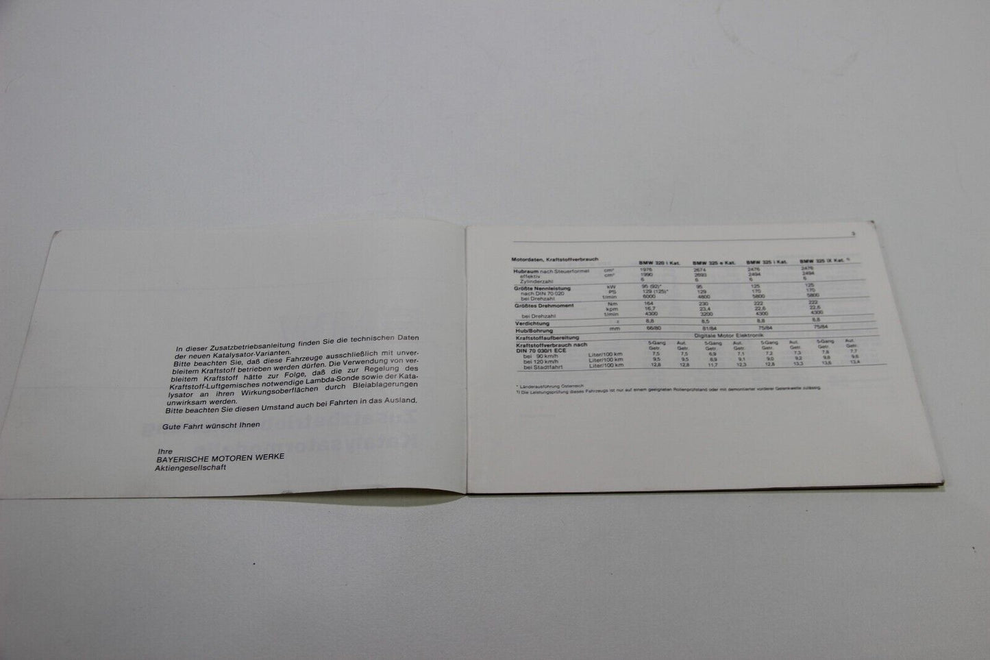 Original BMW Zusatzbetriebsanleitung Katalysatormodelle 01499780609 Bedienungsan