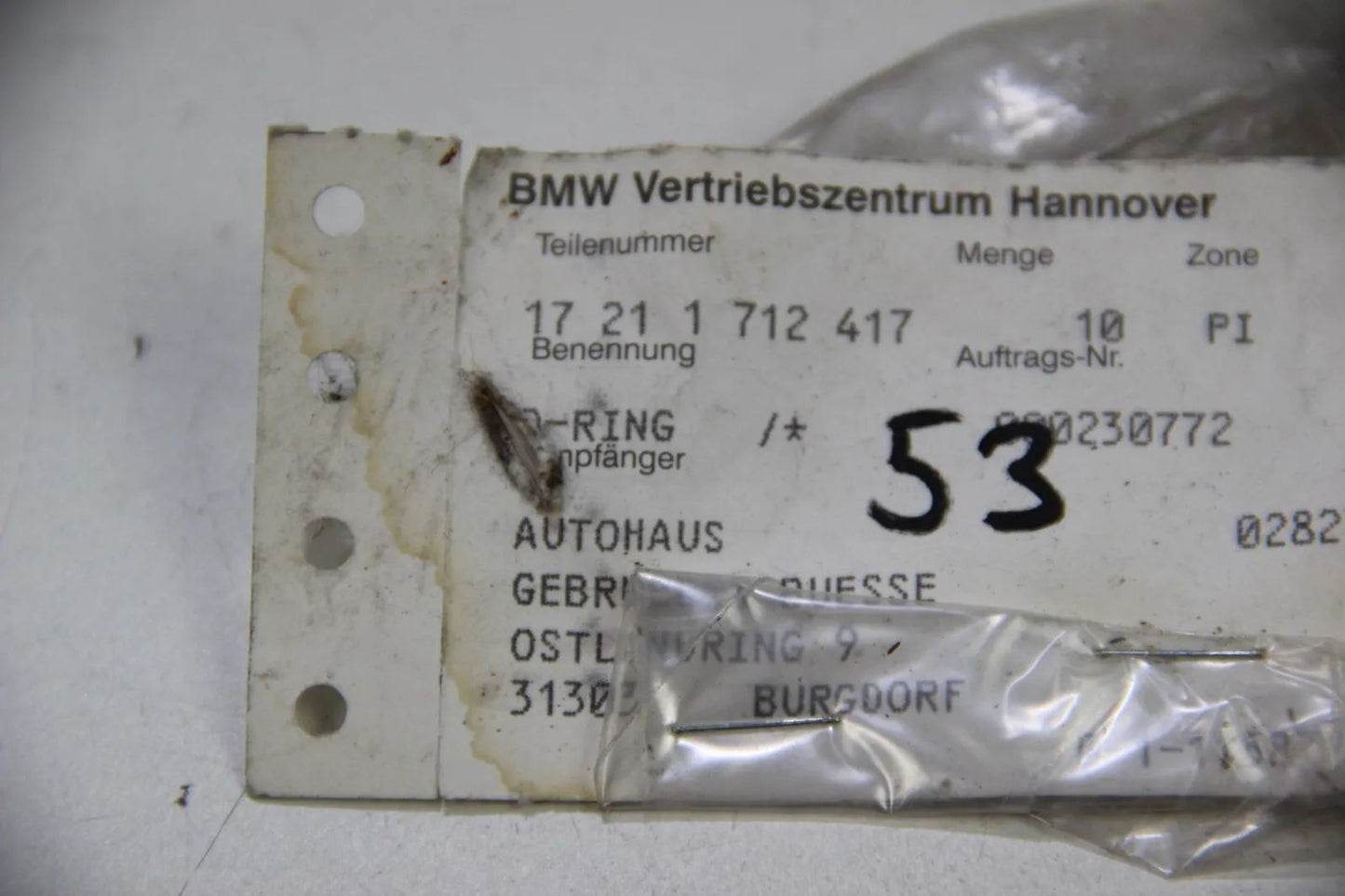 NEU BMW Original E34 E32 E38 e31 O-Ring 17,2x1,78 NOS 17211712417 Gasket 5er 7er