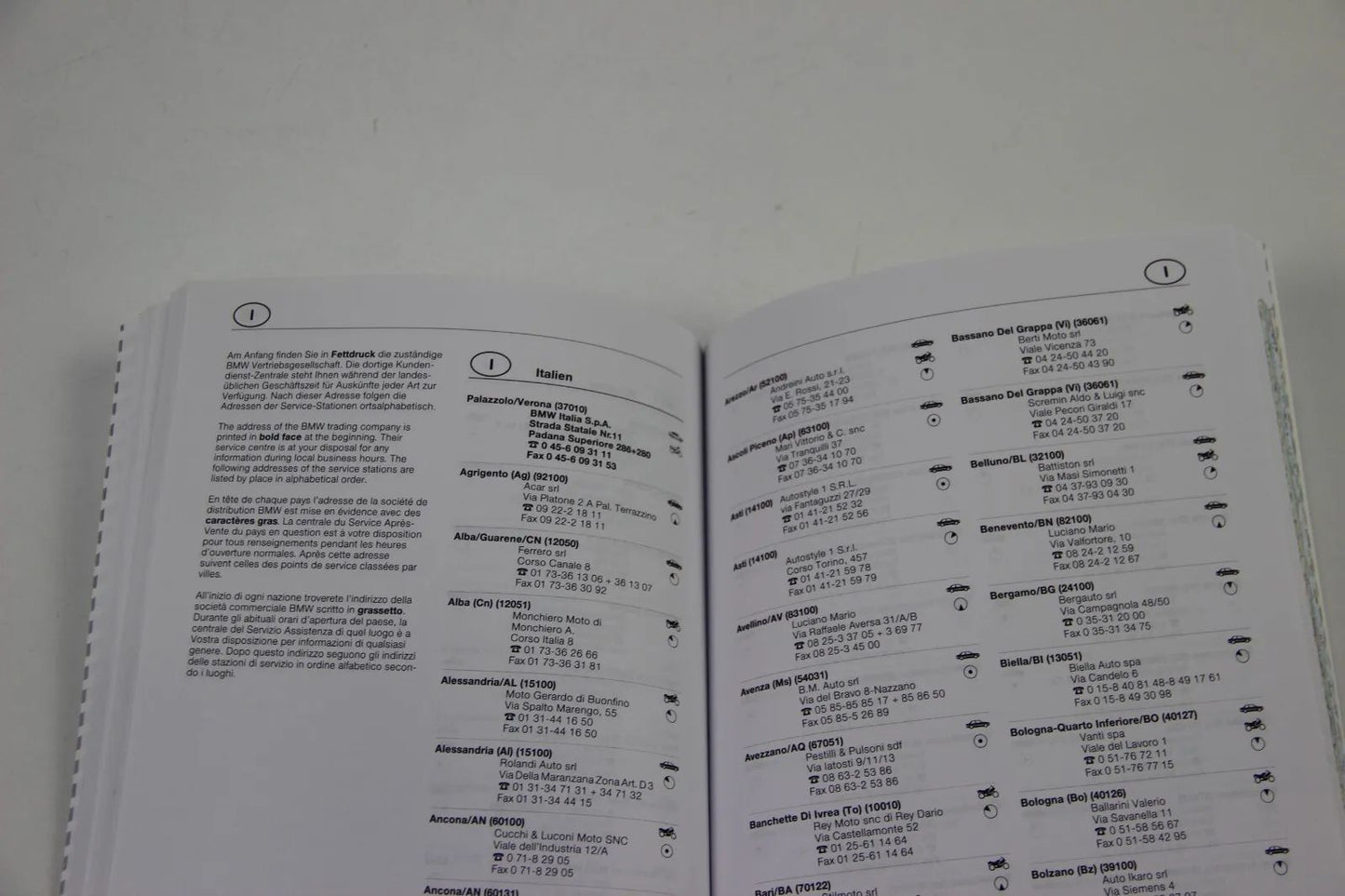 Original BMW Service Stationen Europa 1997/1998 01999787367