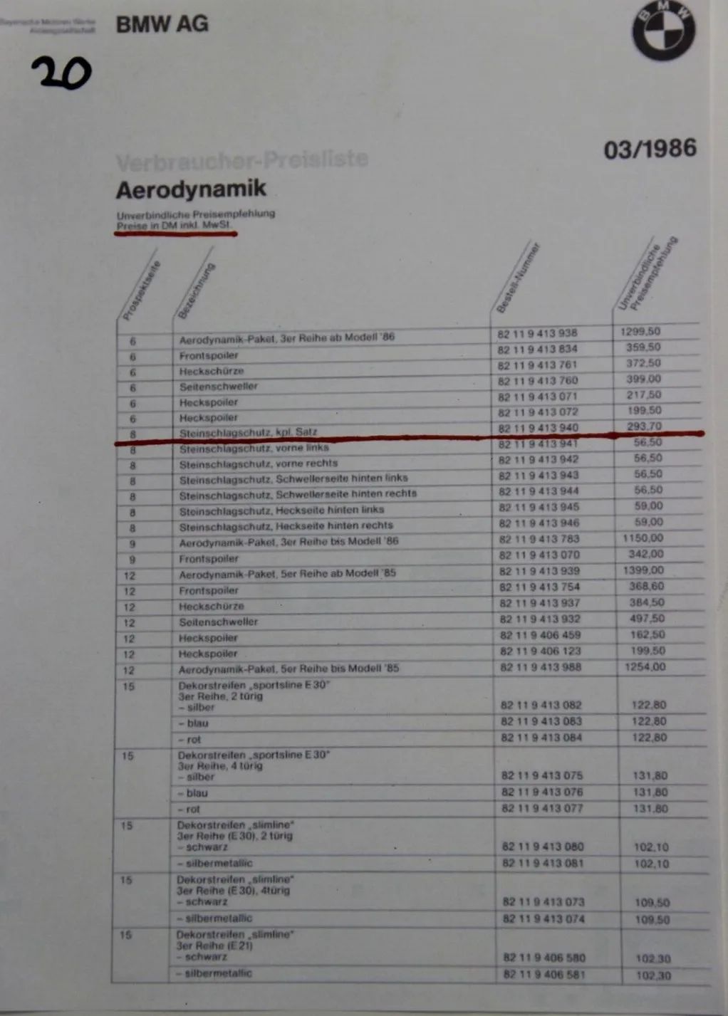 Original BMW E30 Steinschlagschutz Satz komplett neu vorne hinten 82119413940