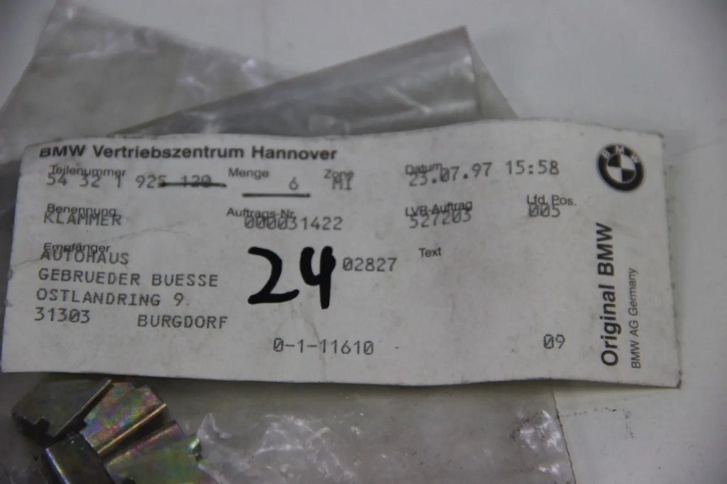 NEU Original BMW E30 E34 E39 E85 6x Klammer 54321925120 Clip 3er 5er OEM