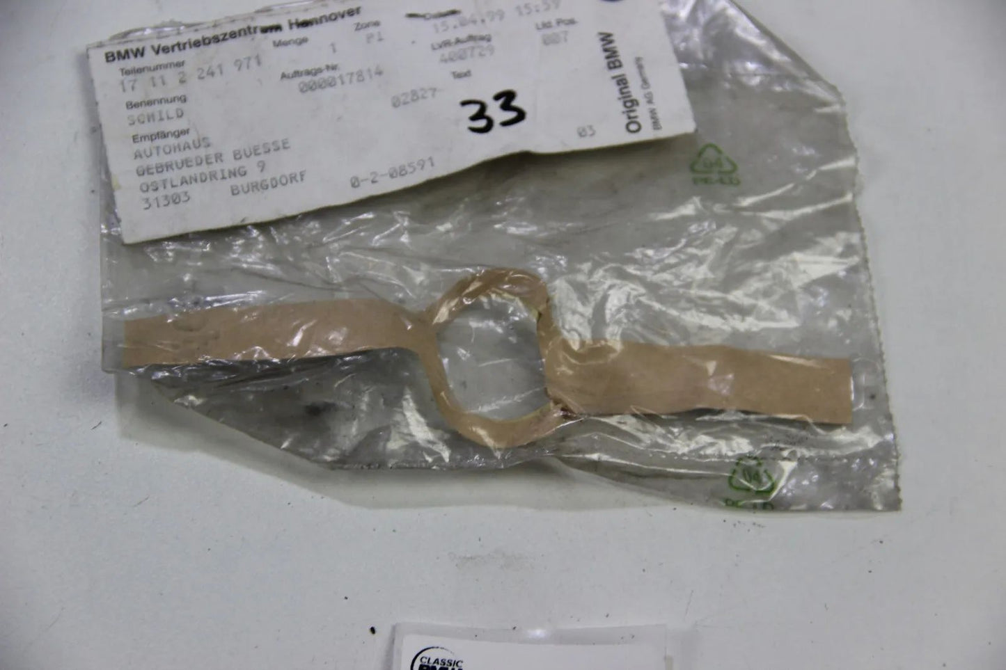 BMW Original E30 E28 Z1 Schild Aufkleber Hinweisschild NOS 17112241971