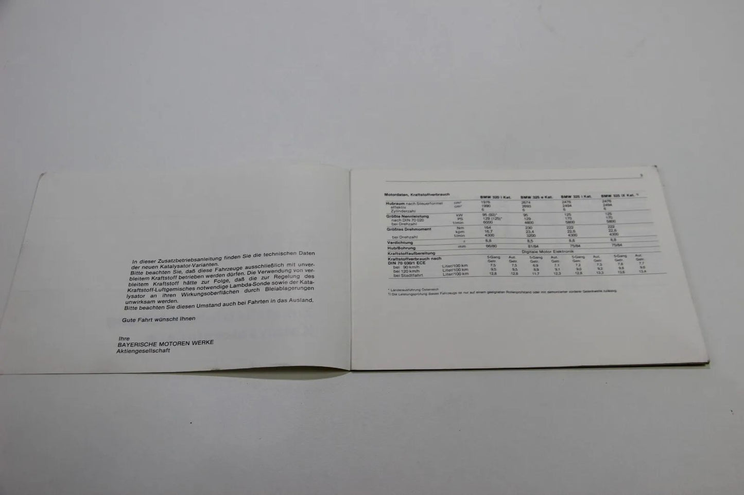 Original BMW Zusatzbetriebsanleitung Katalysatormodelle 01499780609 Bedienungsan