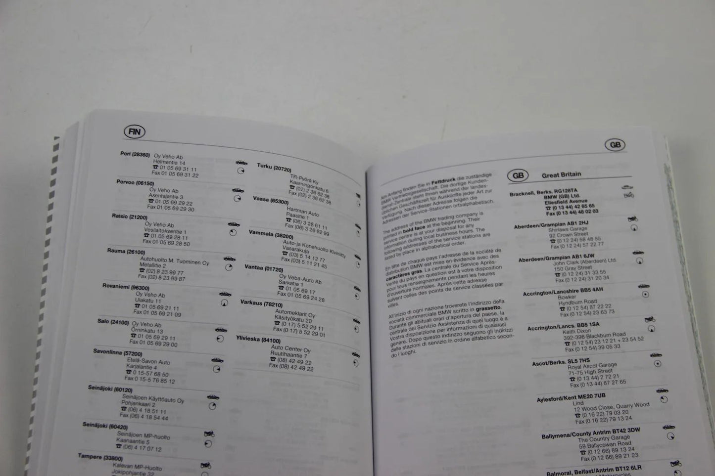 Original BMW Service Stationen Europa 1997/1998 01999787367