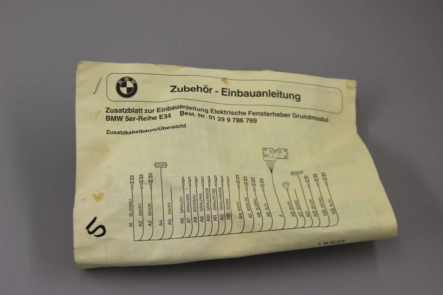 Original BMW E34 5er Kabelsatz elektrischer Fensterheber NOS 61129401848